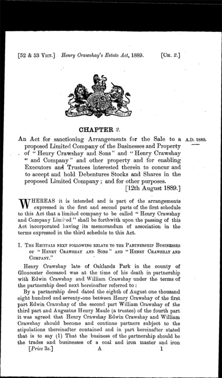 Henry Crawshay's Estate Act 1889