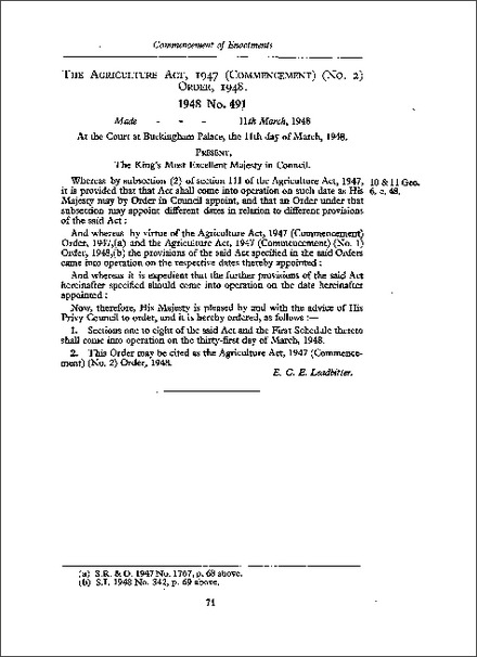 Agriculture Act 1947 (Commencement) (No 2) Order 1948
