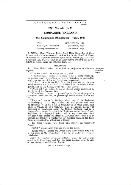 The Companies (Winding-up) Rules, 1949