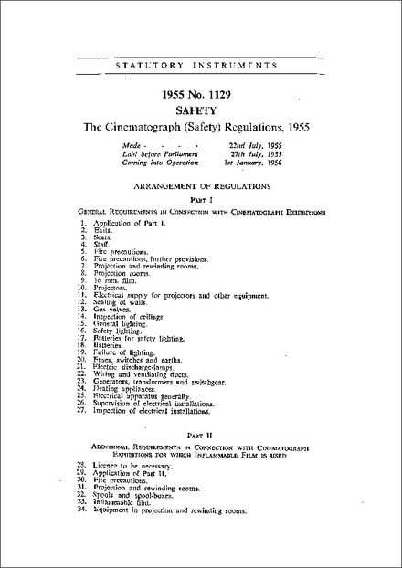 The Cinematograph (Safety) Regulations 1955