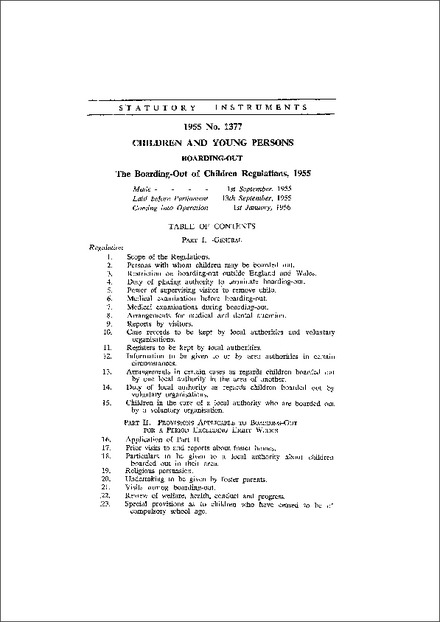 Boarding-Out of Children Regulations 1955