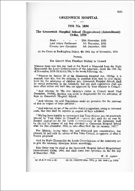The Greenwich Hospital School (Regulations) (Amendment) Order,1956