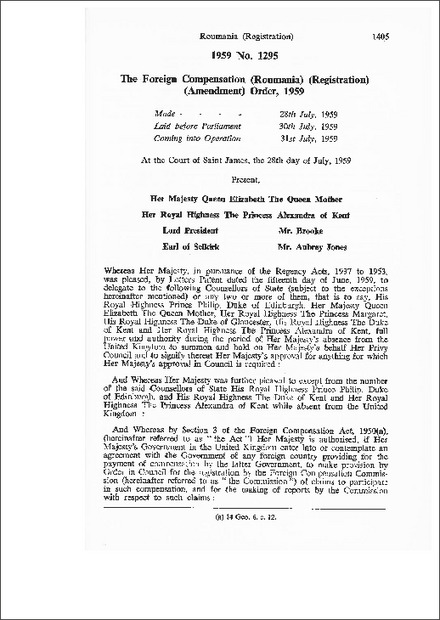 The Foreign Compensation (Roumania) (Registration) (Amendment) Order,1959