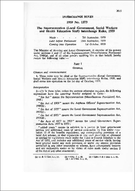 The Superannuation (Local Government, Social Workers and Health Education Staff) Interchange Rules,1959