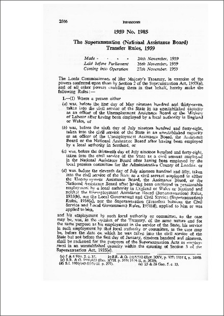 The Superannuation (National Assistance Board) Transfer Rules,1959