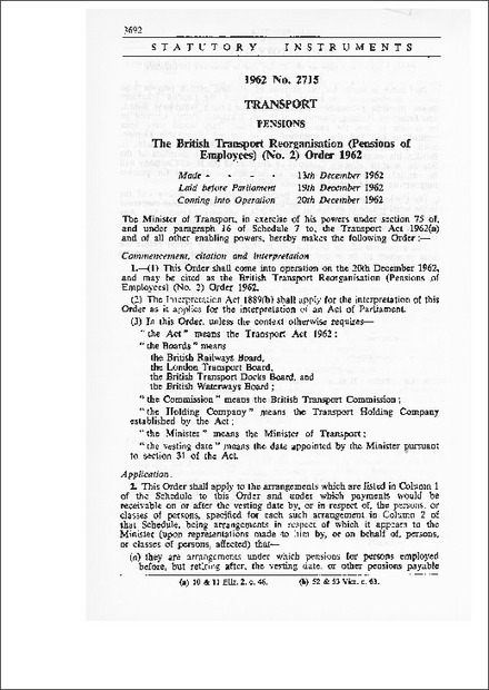 The British Transport Reorganisation (Pensions of Employees) (No.2) Order 1962