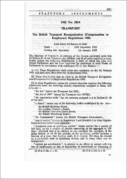 The British Transport Reorganisation (Compensation to Employees) Regulations 1962