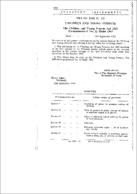 The Children and Young Persons Act 1963 (Commencement No.1) Order 1963