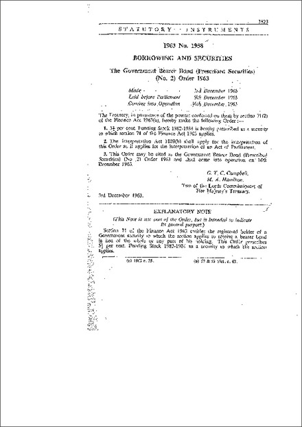 The Government Bearer Bond (Prescribed Securities) (No.2) Order 1963