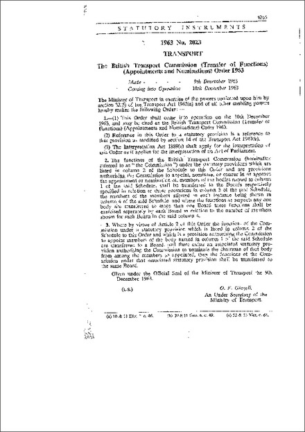 The British Transport Commission (Transfer of Functions) (Appointments and Nominations) Order 1963