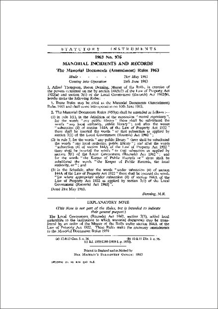 The Manorial Documents (Amendment) Rules 1963