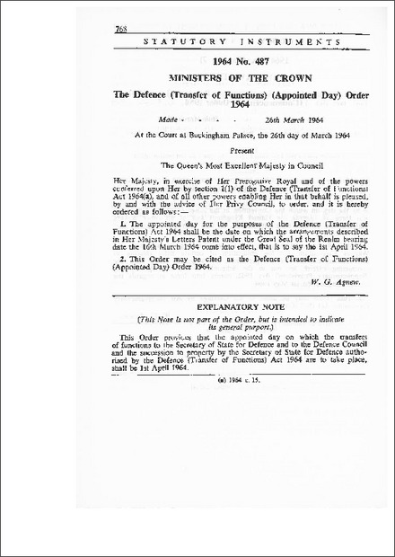 The Defence (Transfer of Functions) (Appointed Day) Order 1964