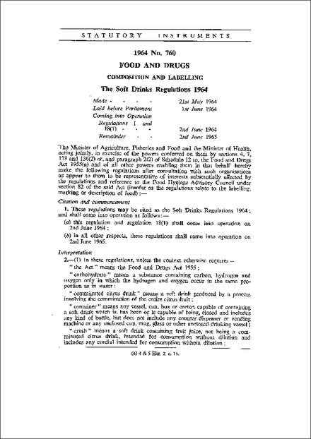 The Soft Drinks Regulations 1964