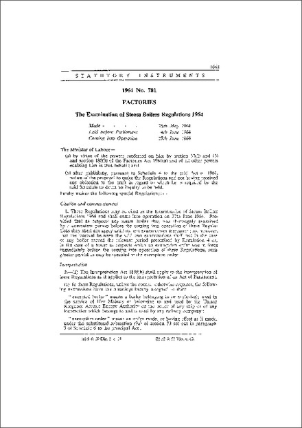 The Examination of Steam Boilers Regulations 1964