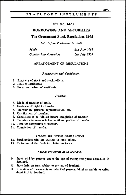 The Government Stock Regulations 1965
