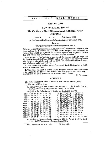 The Continental Shelf (Designation of Additional Areas) Order 1965