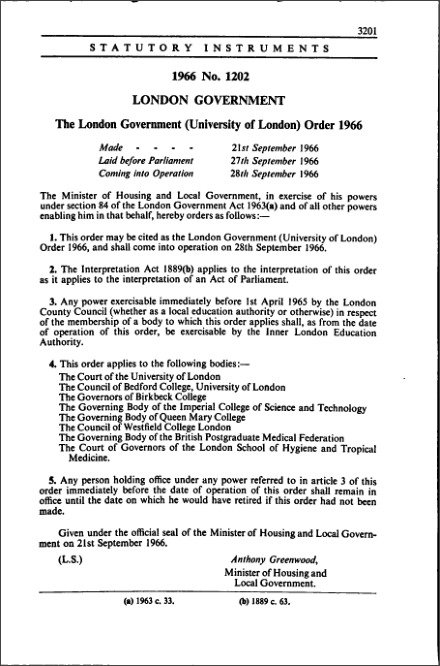 The London Government (University of London) Order 1966