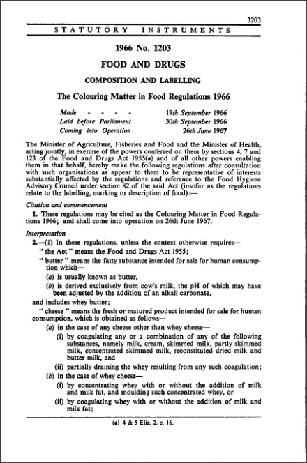 The Colouring Matter in Food Regulations 1966