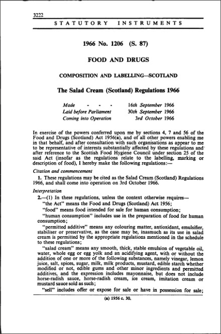 The Salad Cream (Scotland) Regulations 1966