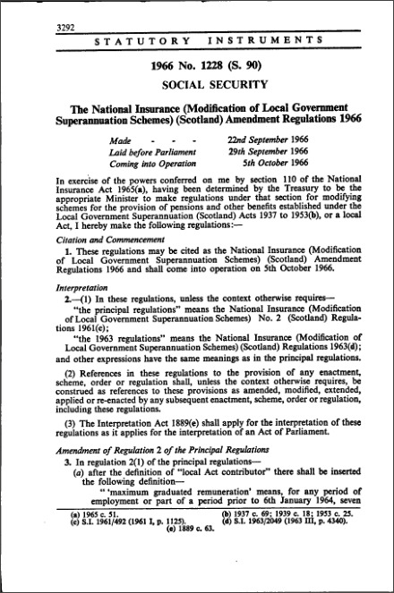 The National Insurance (Modification of Local Government Superannuation Schemes) (Scotland) Amendment Regulations 1966