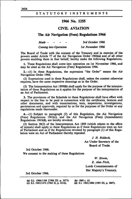 The Air Navigation (Fees) Regulations 1966
