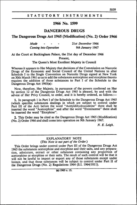 The Dangerous Drugs Act 1965 (Modification) (No. 2) Order 1966