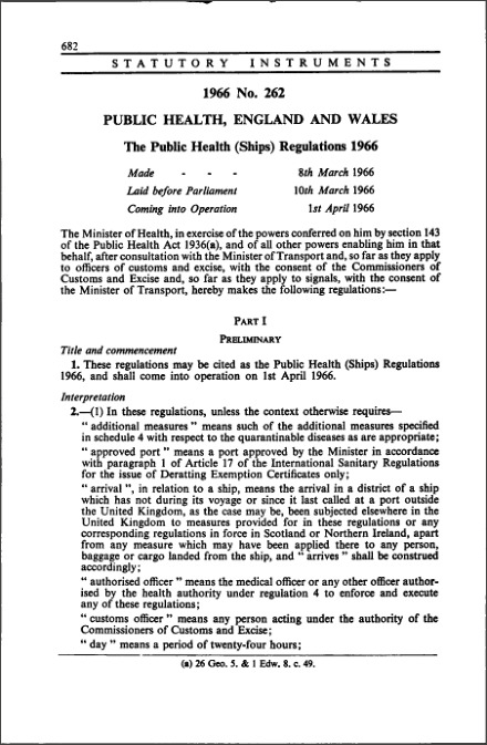 The Public Health (Ships) Regulations 1966