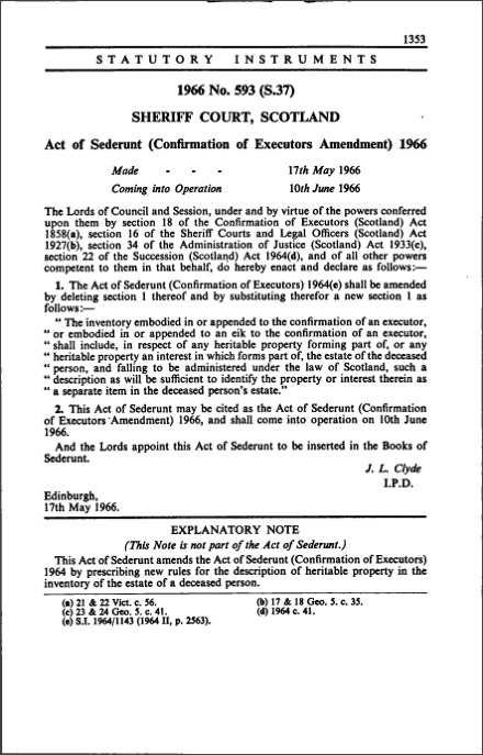 Act of Sederunt (Confirmation of Executors Amendment) 1966