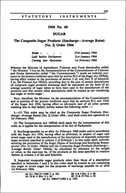 The Composite Sugar Products (Surcharge-Average Rates) (No. 2) Order 1966