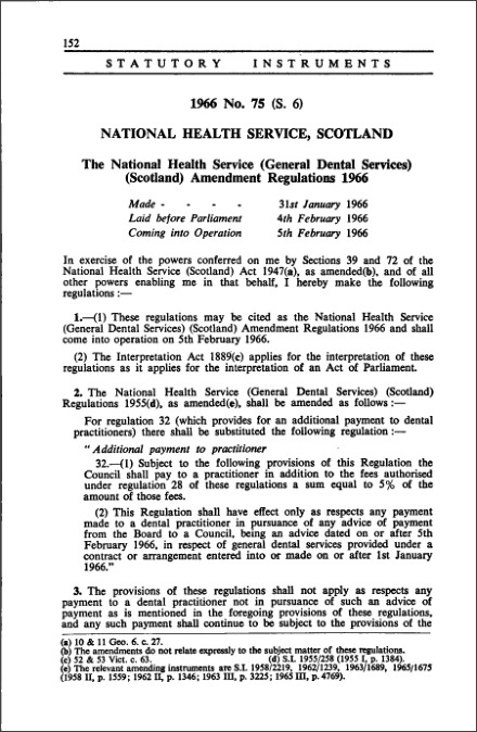The National Health Service (General Dental Services) (Scotland) Amendment Regulations 1966