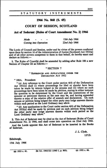 Act of Sederunt (Rules of Court Amendment No. 2) 1966