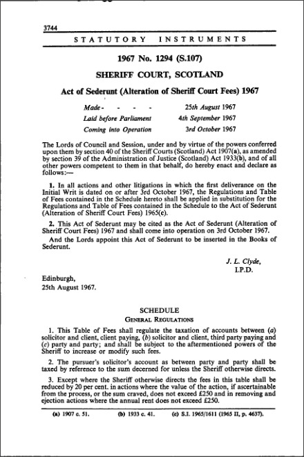 Act of Sederunt (Alteration of Sheriff Court Fees) 1967