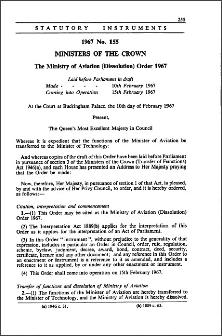 The Ministry of Aviation (Dissolution) Order 1967