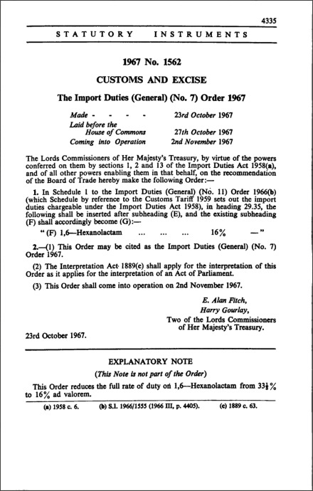 The Import Duties (General) (No. 7) Order 1967
