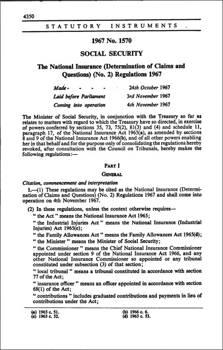 The National Insurance (Determination of Claims and Questions) (No. 2) Regulations 1967