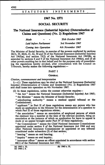 The National Insurance (Industrial Injuries) (Determination of Claims and Questions) (No. 2) Regulations 1967