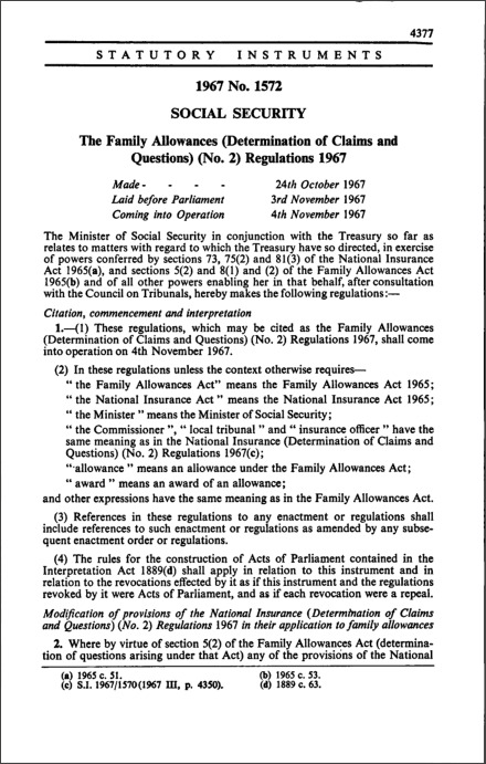 The Family Allowances (Determination of Claims and Questions) (No. 2) Regulations 1967