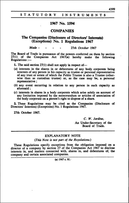 The Companies (Disclosure of Directors' Interests) (Exceptions) No. 1 Regulations 1967