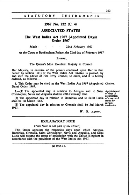 The West Indies Act 1967 (Appointed Days) Order 1967