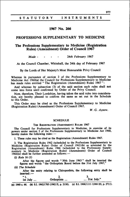 The Professions Supplementary to Medicine (Registration Rules) (Amendment) Order of Council 1967