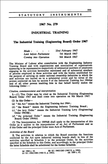 The Industrial Training (Engineering Board) Order 1967
