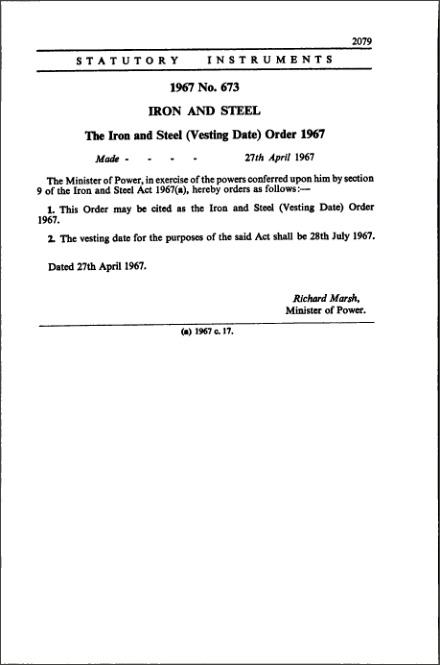 The Iron and Steel (Vesting Date) Order 1967