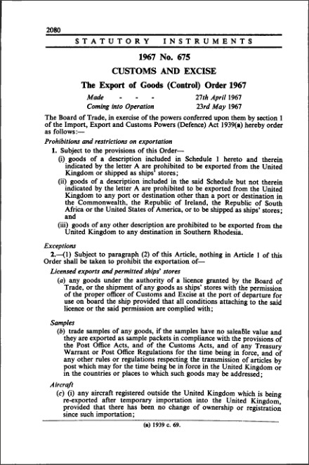 The Export of Goods (Control) Order 1967
