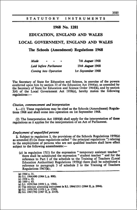 The Schools (Amendment) Regulations 1968