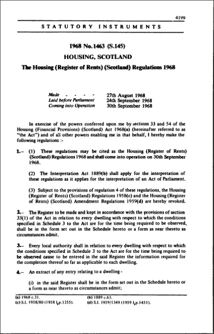 The Housing (Register of Rents) (Scotland) Regulations 1968