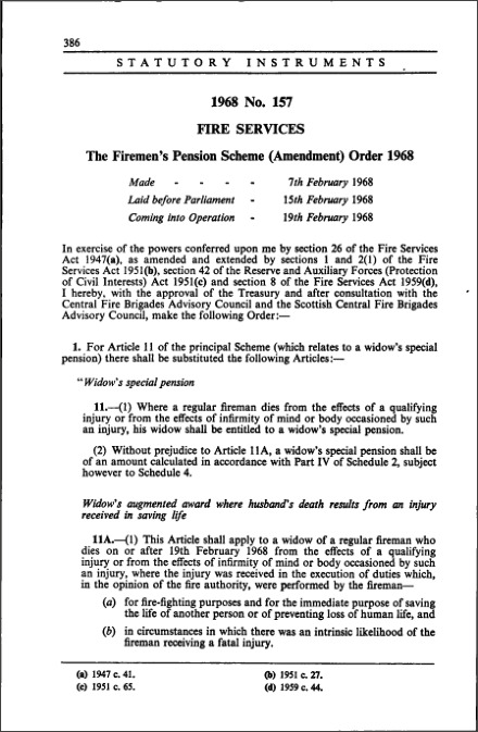 The Firemen's Pension Scheme (Amendment) Order 1968