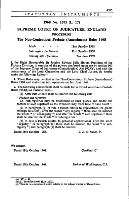 The Non-Contentious Probate (Amendment) Rules 1968