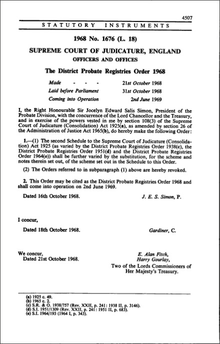 The District Probate Registries Order 1968