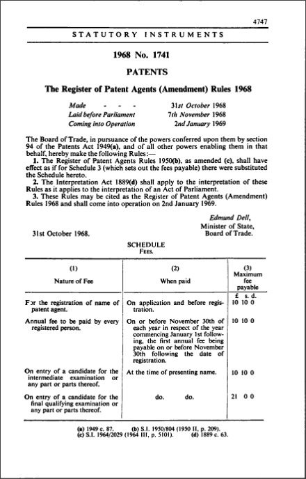 The Register of Patent Agents (Amendment) Rules 1968