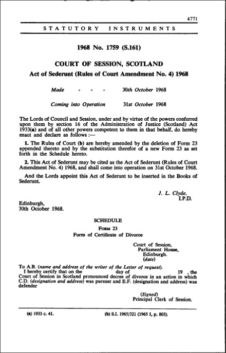 Act of Sederunt (Rules of Court Amendment No. 4) 1968